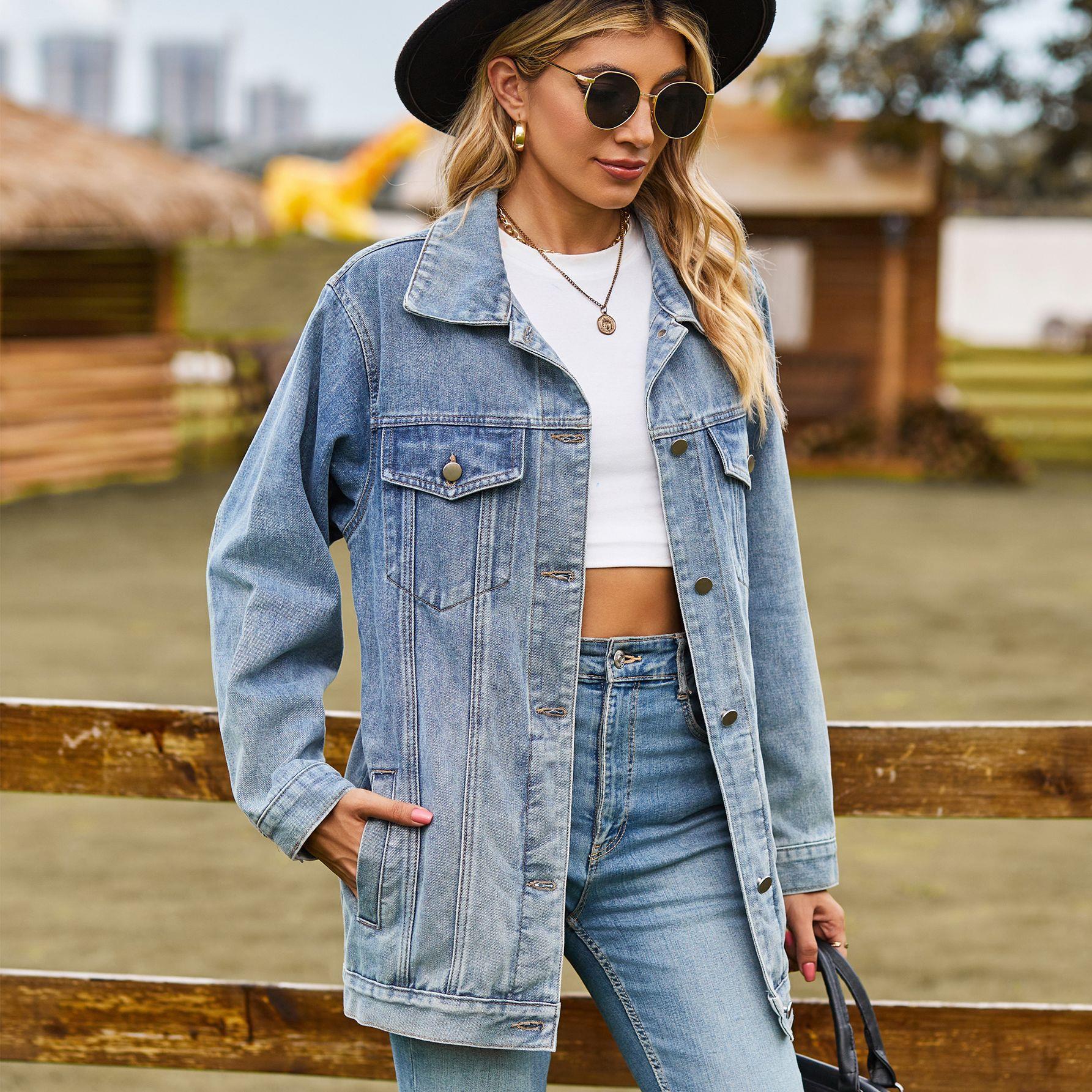 jeans jacket women  spring coat vintage loose denim jacket