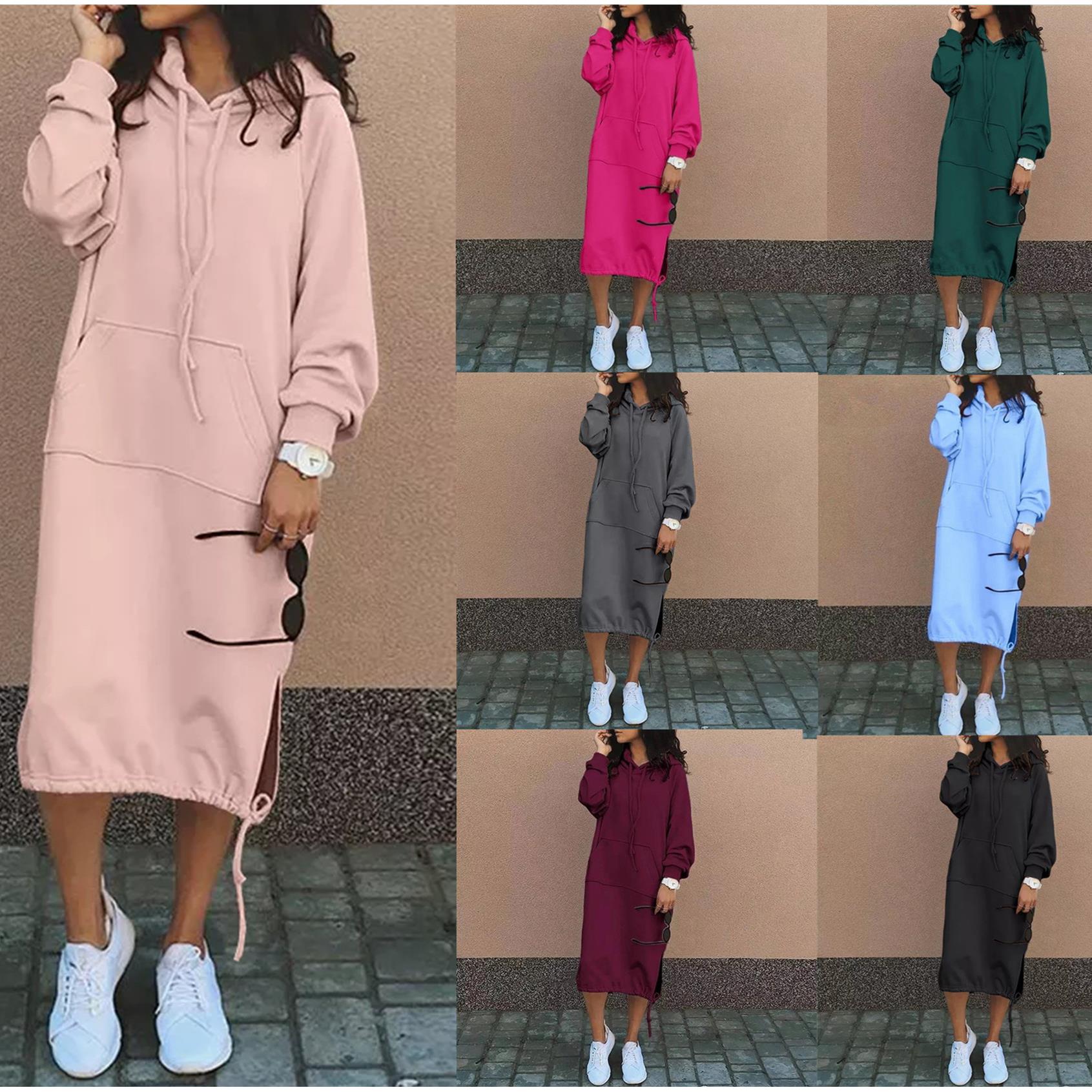 sweatshirt casual dress winter hooded spring pocket loose
