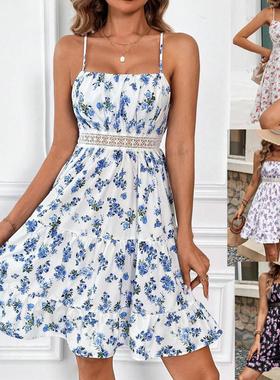 luxury dresses women summer blue floral print dress frenchy