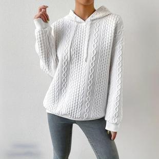 jacquard sleeved hooded size womens loose sweatshirt long