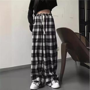 pants plaid white and black summer casual loose straight