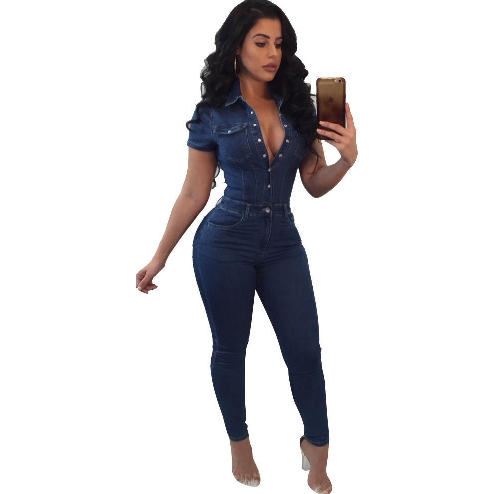 Plus Size Fashion Jeans Womens Slim Fit Casual Jumpsuit