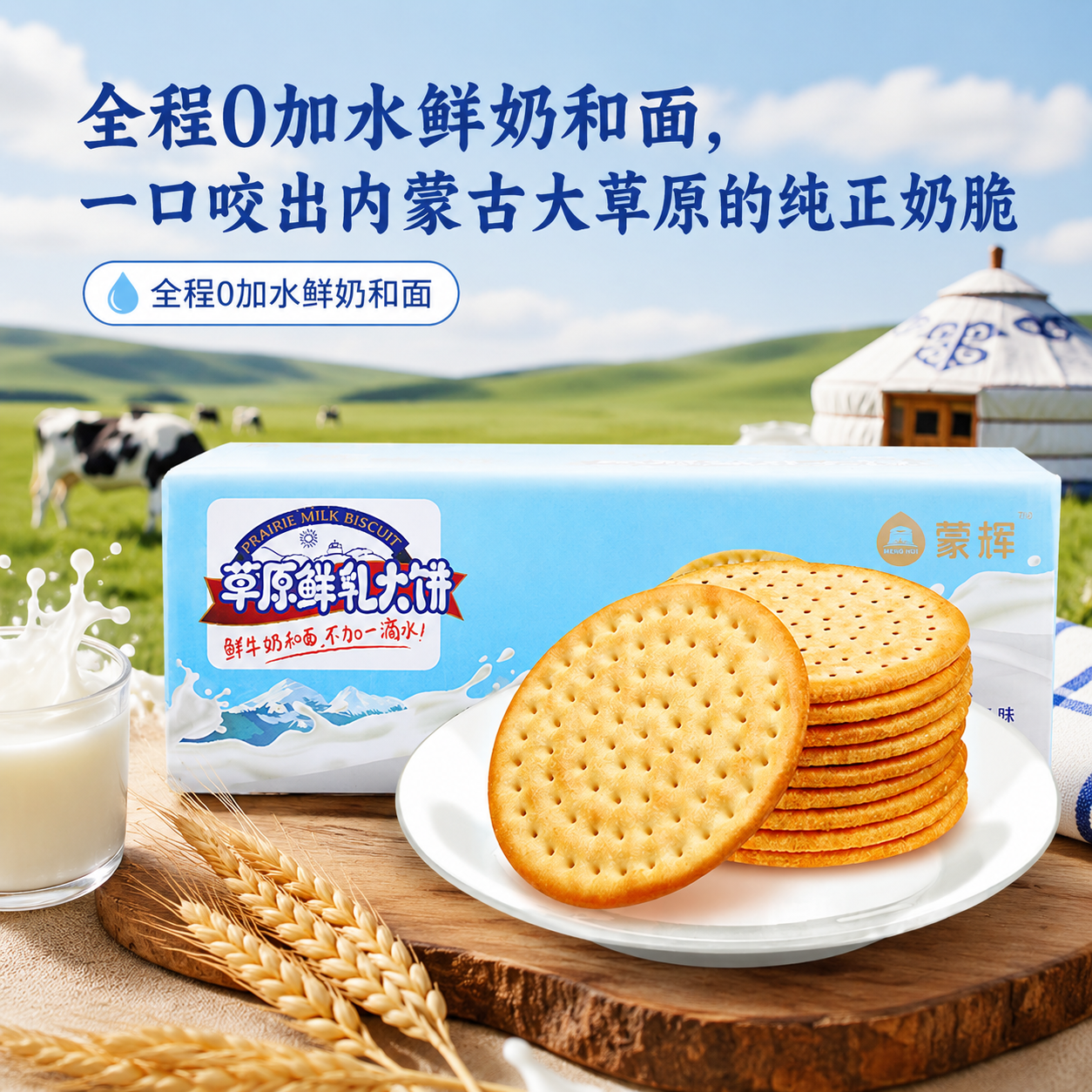 蒙辉草原鲜乳大饼干内蒙古特产鲜牛奶无蔗糖海盐早餐4斤独立装