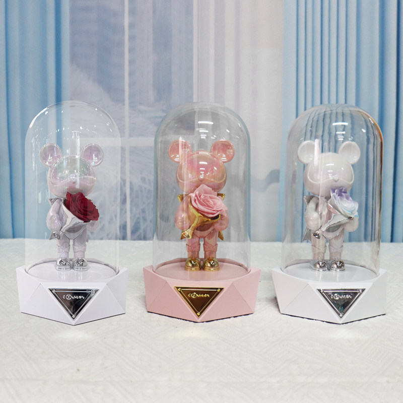 星际熊新款小熊钟情手办玫瑰永生花送女生生日情人节礼物桌面摆件