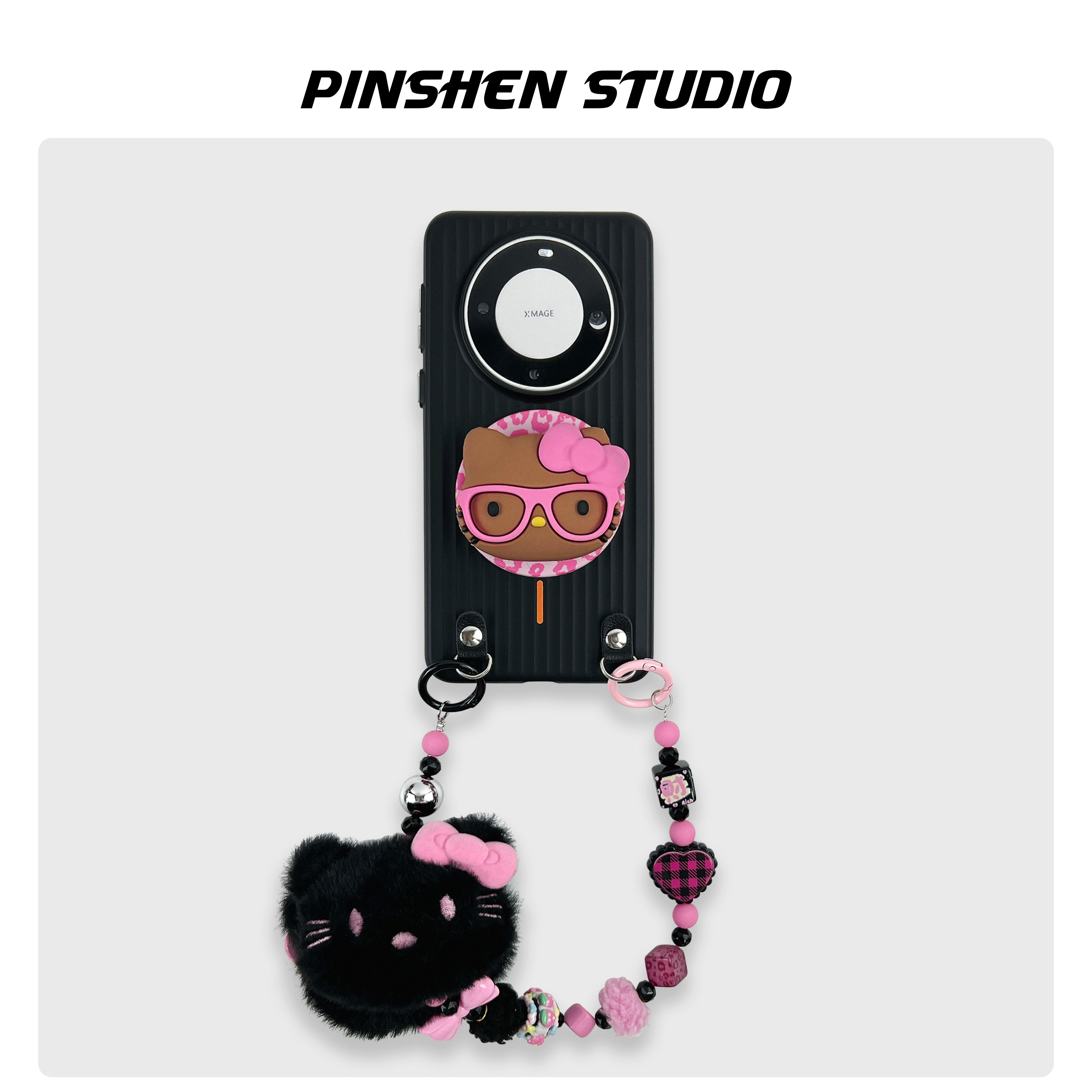 品申原创硬pc轻薄黑色竖纹粉眼镜KT猫磁吸支架手提链适用华为mate80pro手机壳全包防摔高级感ins苹果17保护套,3C数码配件,手机保护套/壳,淘宝优惠券,粉丝福利购,淘宝优惠卷