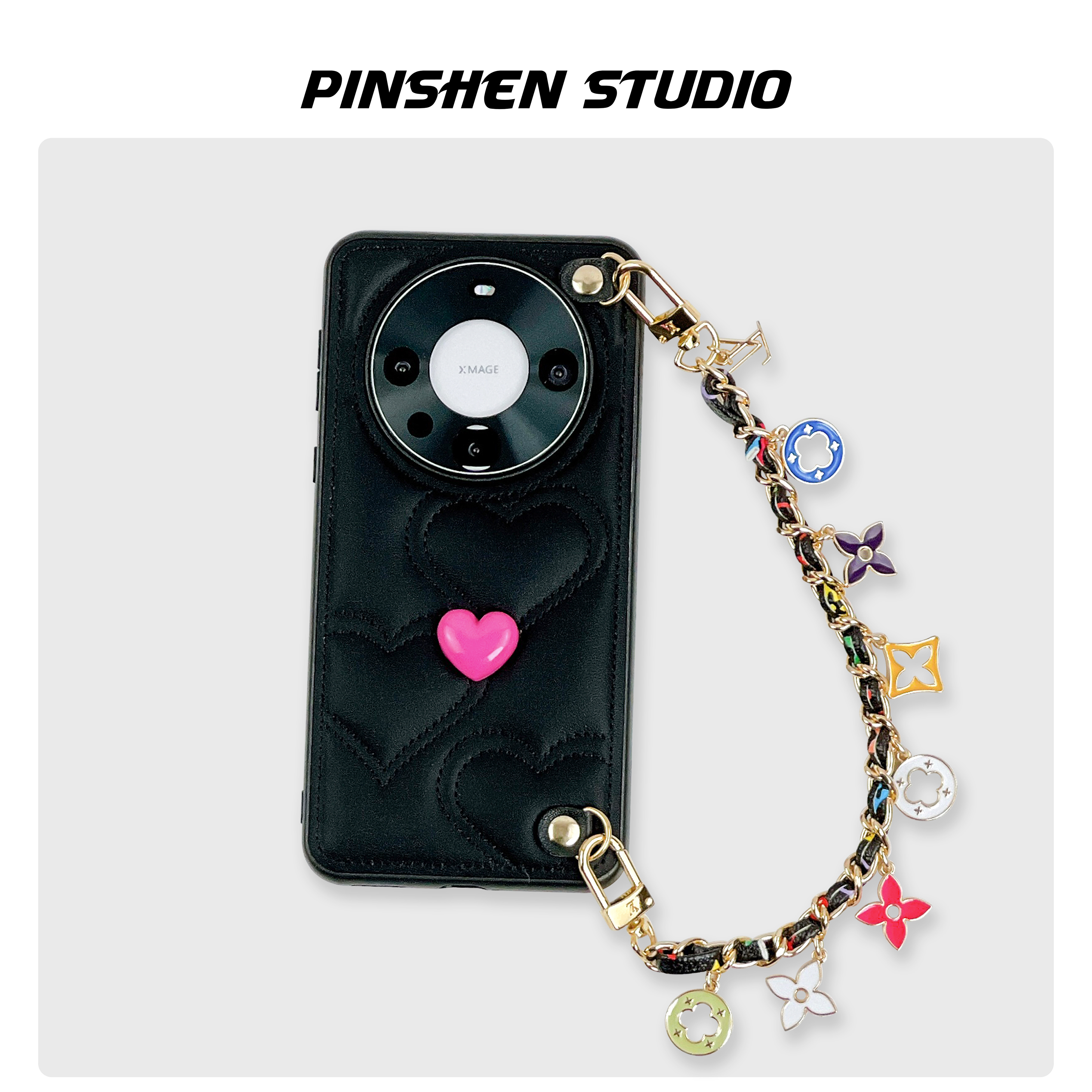 黑色云朵爱心老花手提链条手机壳