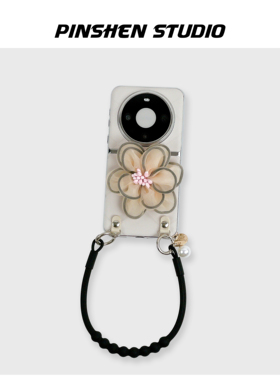 品申原创小众米白色纱花支架硅胶手提适用华为mate80pro手机壳自带镜头膜高级感个性新款oppofindx7pro保护套