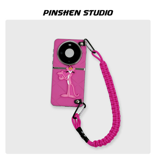 个性胭脂粉红豹编织绳手提手机壳