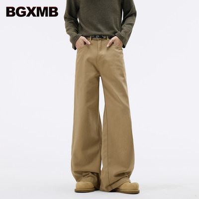 BGXMB高级感cleanfit卡其色A字纯棉阔腿裤男女宽松直筒休闲裤长裤