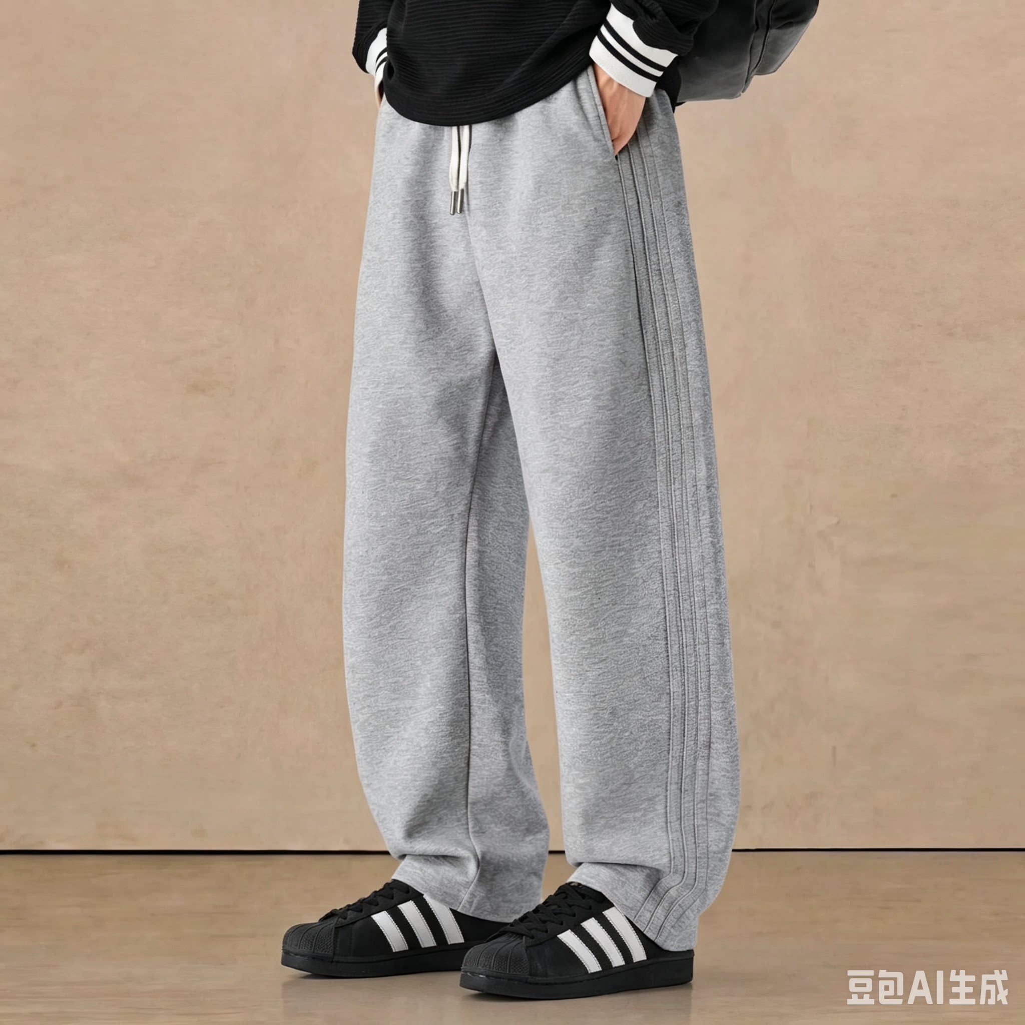 直筒运动裤男夏季薄款美式简约抽绳卫裤潮牌宽松休闲裤子M