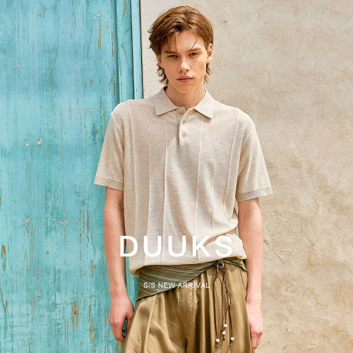 DUUKS天丝亚麻针织polo衫男短袖2026新款美式半袖T恤夏季薄款体恤