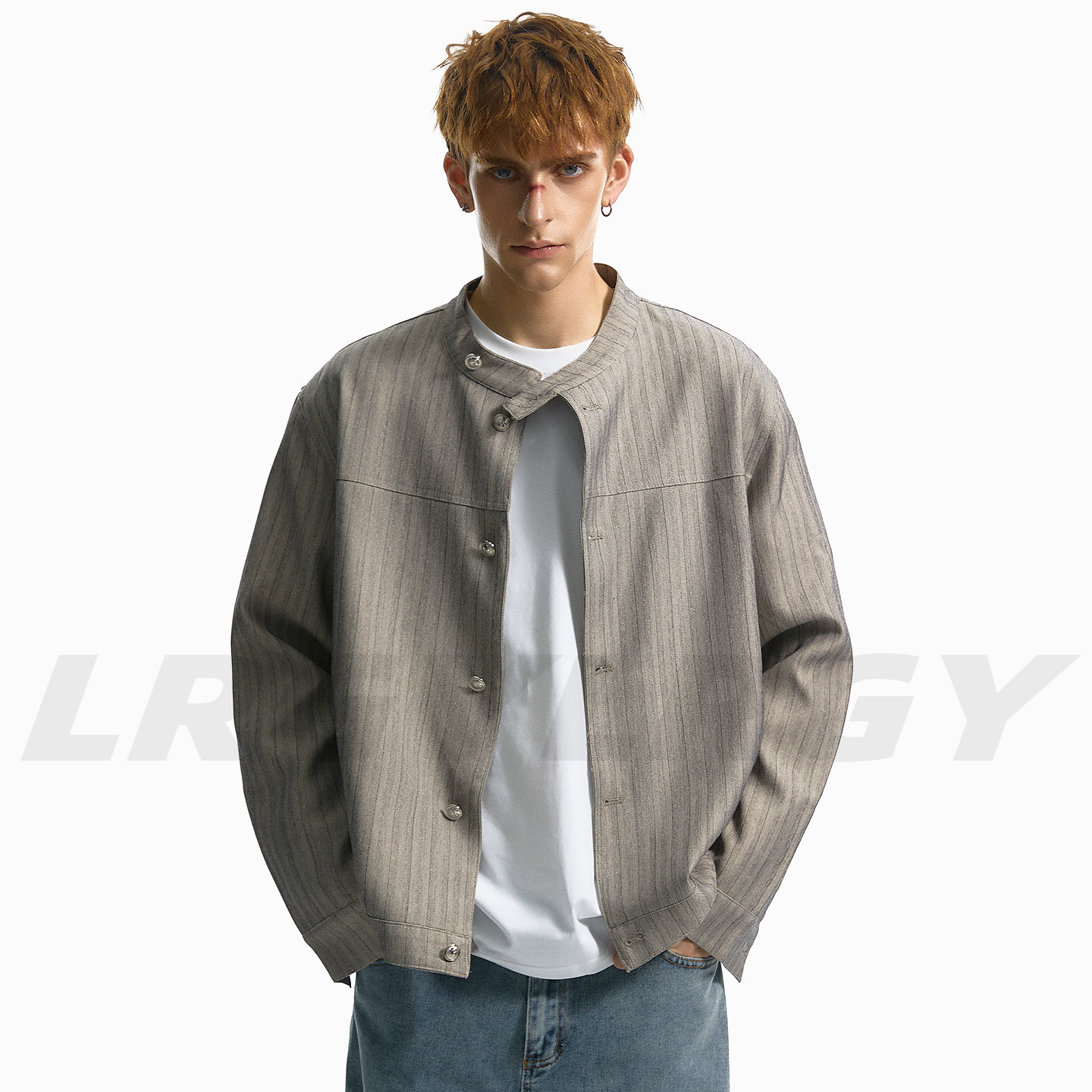 LRGY落日归野 复古条纹哈灵顿立领工装夹克男宽松百搭外套男装秋图片