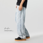 FAFC春秋冬石墨水洗做旧牛仔裤 高街宽松休闲直筒阔腿长裤 男款 美式