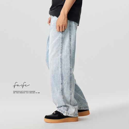 FAFC亲肤透气宽松直筒牛仔裤