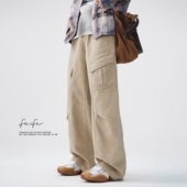 美式 水洗做旧纯棉牛仔裤 男潮流设计感廓形宽松阔腿工装 FAFC秋季 裤