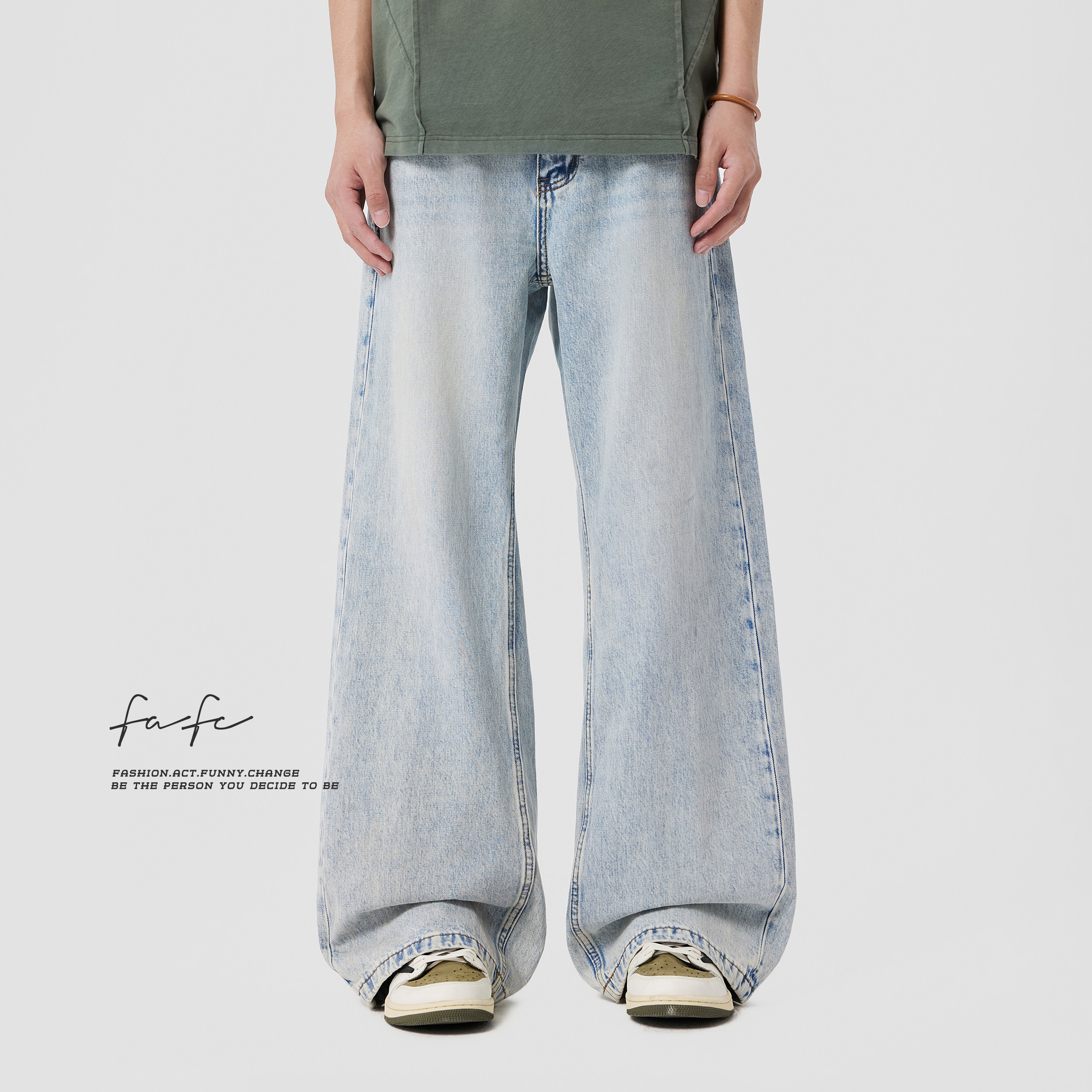 FAFC春夏季美式Cleanfit纯棉水洗牛仔裤男宽松直筒阔腿A字休闲裤