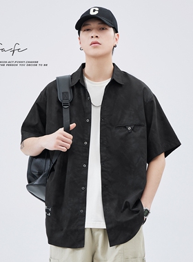 FAFC春夏季新款日系短袖衬衫男潮牌宽松休闲半袖外搭衬衣上衣外套