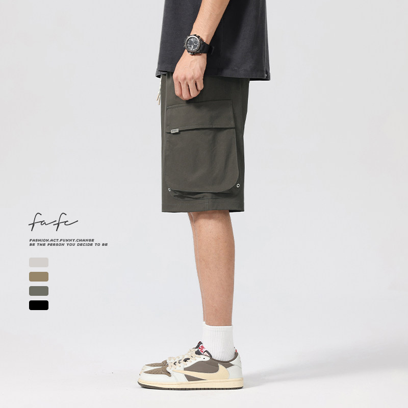 FAFC夏季美式大口袋工装休闲短裤男纯色简约宽松直筒五分裤中裤潮,男装,短裤,淘宝优惠券,粉丝福利购,淘宝优惠卷