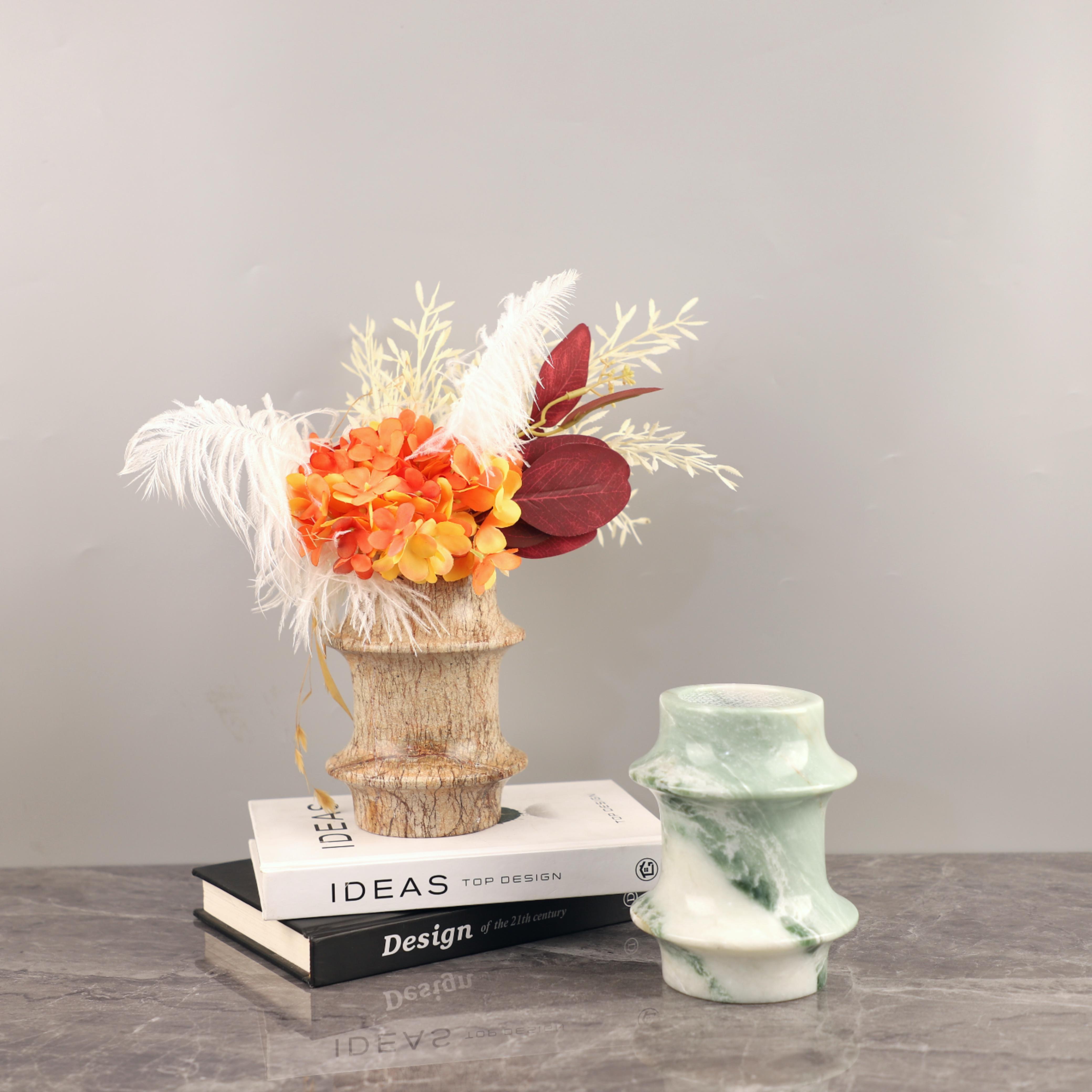 新中式高级感大理石竹节小花瓶桌面摆件客厅卧室茶几软装家居饰品