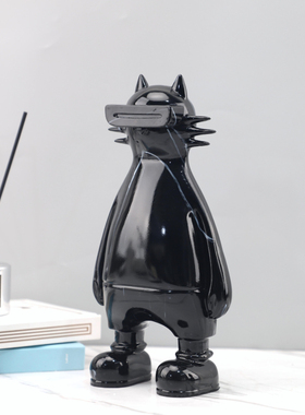 卡通潮玩手办黑色机械猫艺术摆件