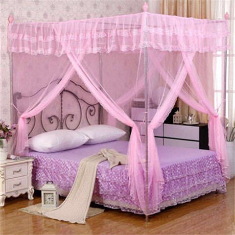 加厚蚊帐架子1.2m1.5米1.8米不接驳四柱落地压脚圆管方管支架新u.