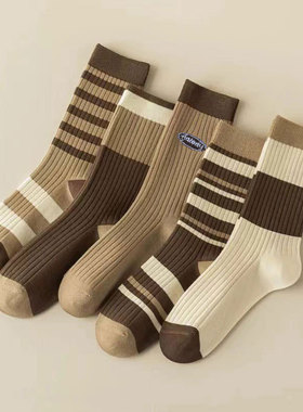 袜子女中筒春秋新款日系美德拉复古条纹ins百搭防臭学生长袜批发