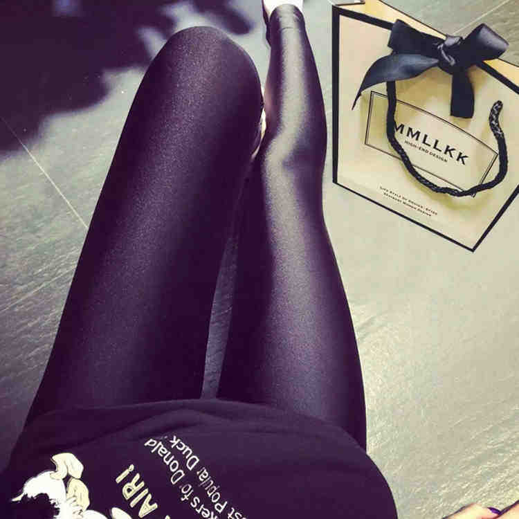春夏薄款七分打底裤女弹力外穿铅笔裤修身显瘦腿高腰九分光泽裤