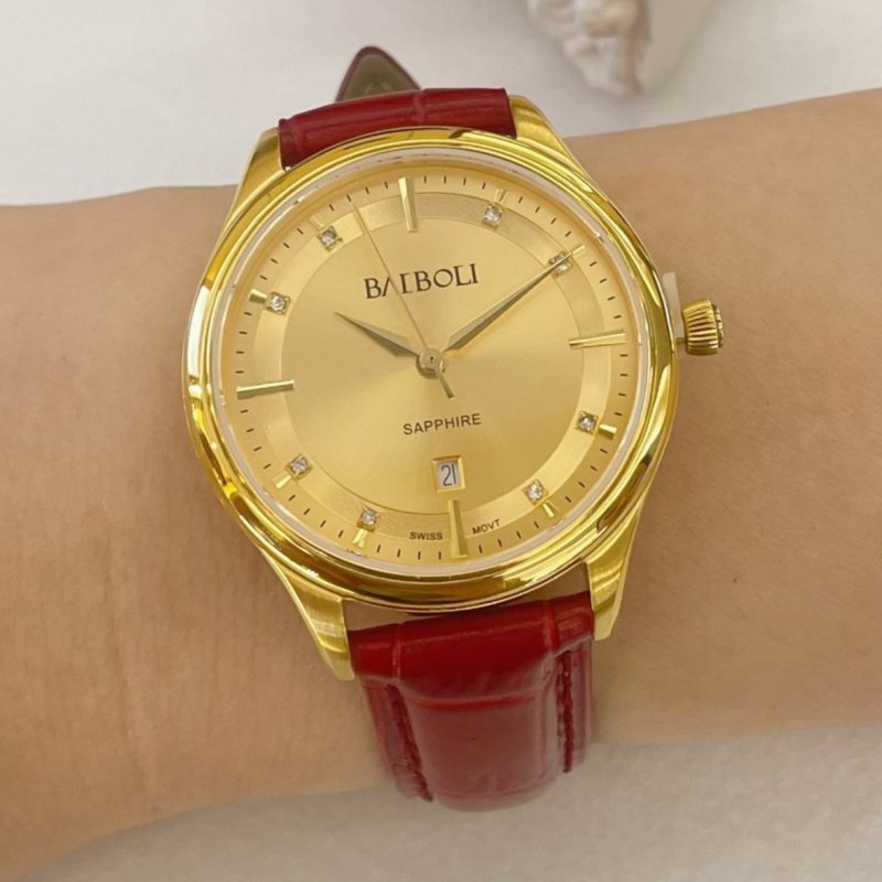 佰伯丽 金表瑞士进口机芯复古罗马数字表盘硬足金999石英情侣对表