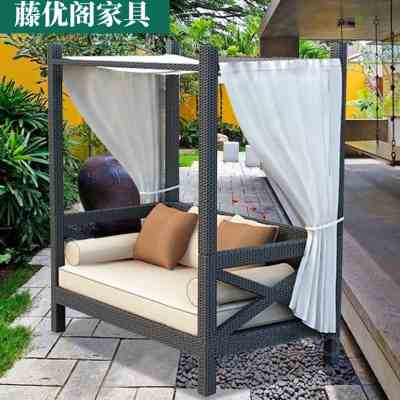 新款躺椅躺床 户外休闲家具 花园阳台酒店游泳池躺床 藤编藤椅藤
