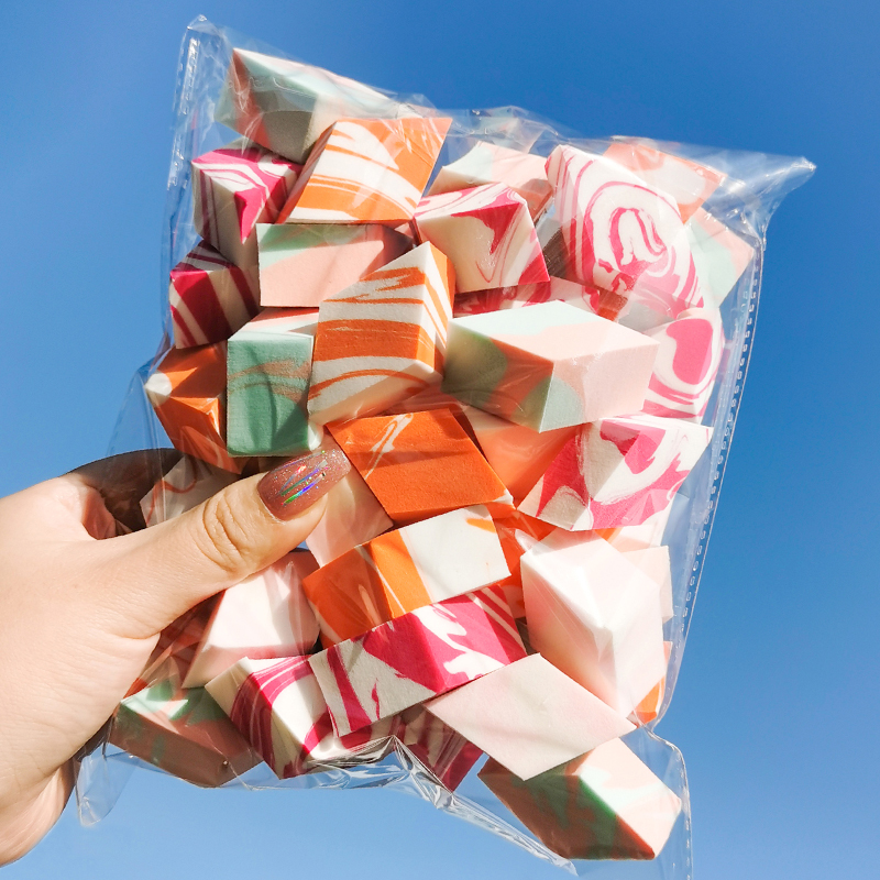 50个迷彩小菱形粉扑化妆海绵 遇水变大 干湿两用 颜色随机