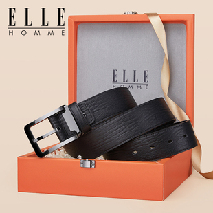 皮带陶瓷防过敏针扣腰带男高端商务奢侈品 真皮男士 HOMME正品 ELLE