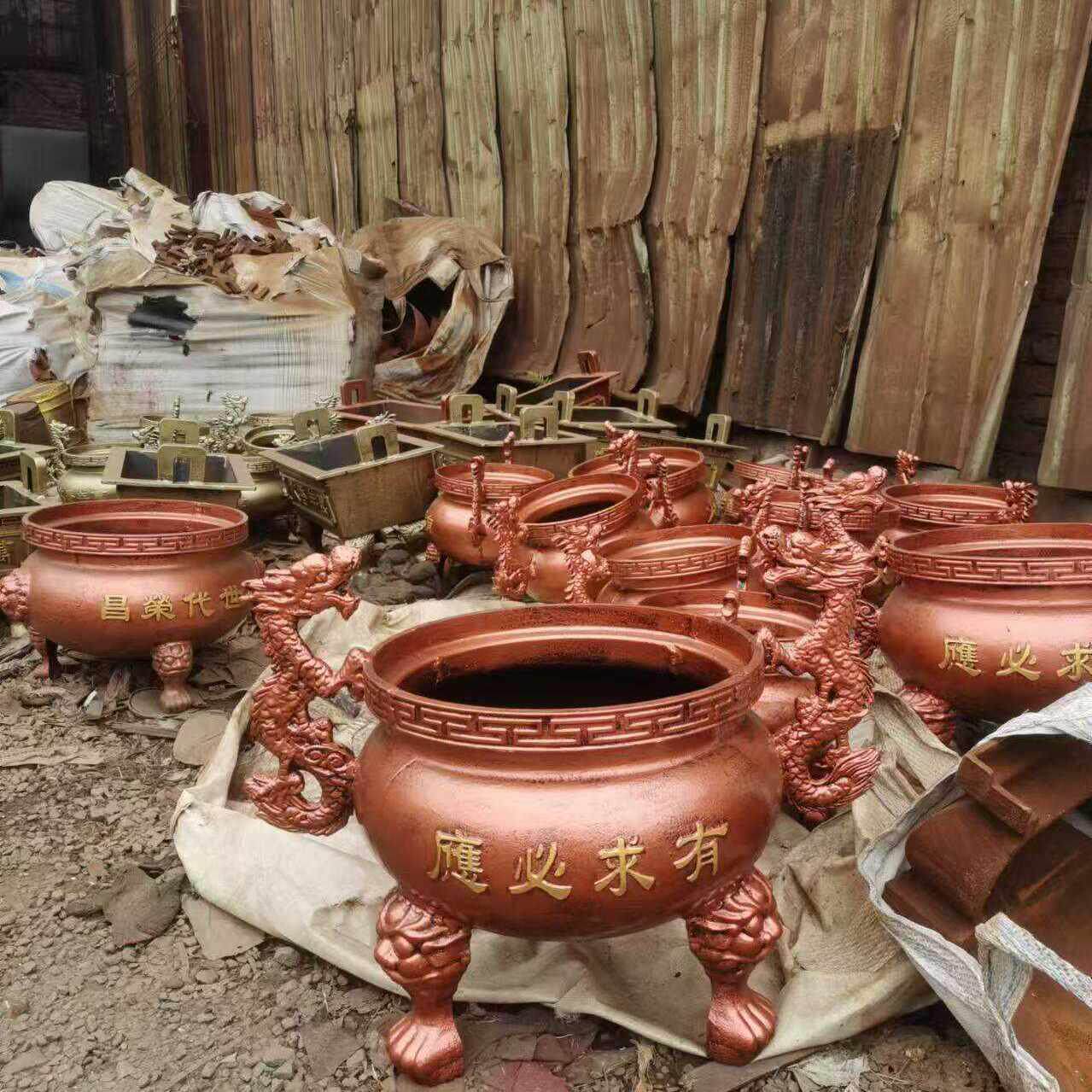 大香炉寺庙生铁加厚重双龙圆形平口户外案桌供佛室内祠堂公墓炉鼎