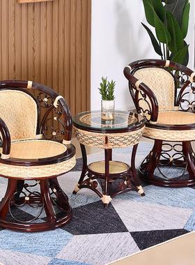 真藤椅三件套阳台桌椅单人靠背椅休闲旋转椅小腾椅子茶几休闲组合