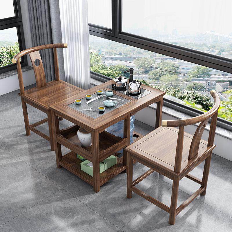 全实木阳台茶桌椅组合榆木喝茶家用茶台泡茶储物小茶几新中式休闲