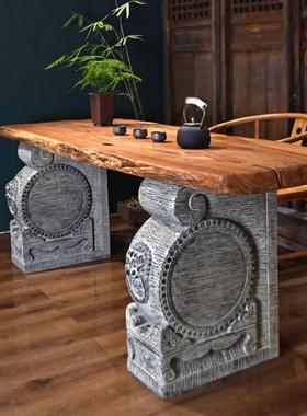 仿石雕石墩子底座门口摆件抱鼓石一对门墩家用创意大板桌腿顶板石
