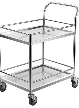 实验室推车304不锈钢定制做双层加厚仓库运货搬工厂具间静音万向