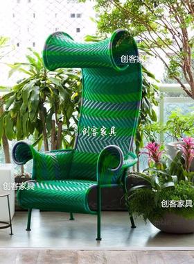 户外藤椅庭院家具沙发网红椅防水防晒藤编暗影扶手椅民宿公园艺术