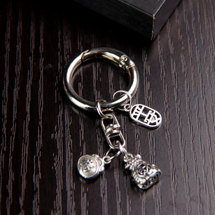 中国风钥匙扣背包挂件金属个性礼物情侣潮酷钥匙圈招财纳福平安牌
