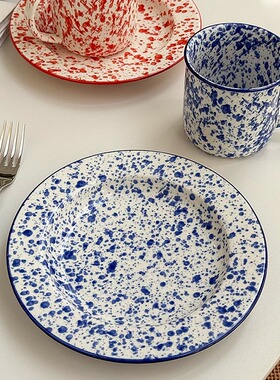 安木良品 大厂订单 韩国ins美食博主款泼墨釉下彩陶瓷马克杯菜盘