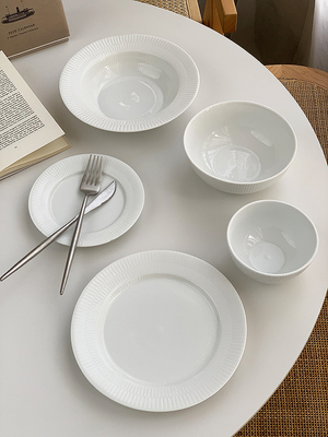 外贸原单陶瓷冷白色汤碗盘子