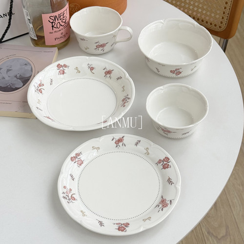安木良品 大厂订单 法式轻奢ins风小碎花边陶瓷餐具套装杯碗盘