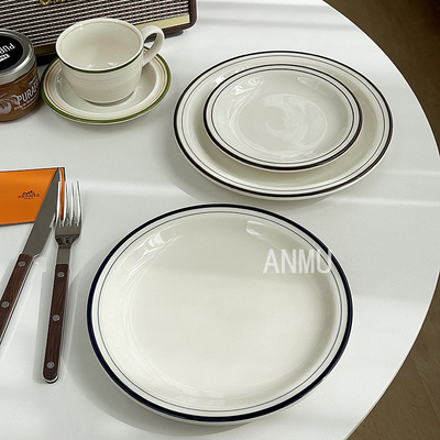 安木良品 外贸出口 韩国ins风简约线条陶瓷点心碟西餐牛排菜盘子