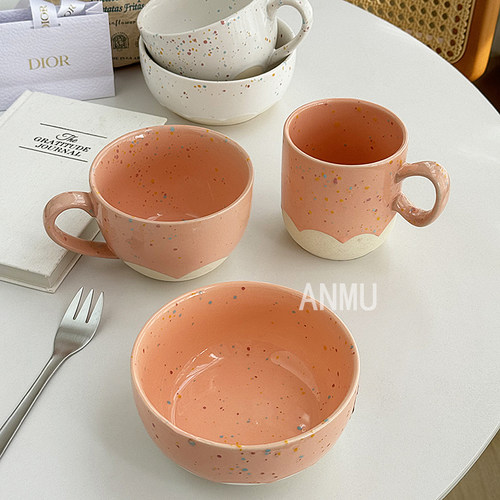 安木良品 外贸原单 韩国ins风少女心多巴胺色彩陶瓷咖啡杯麦片碗