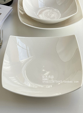 安木良品 出口订单 北欧极简ins风高级感纯白陶瓷餐厅家用四方盘