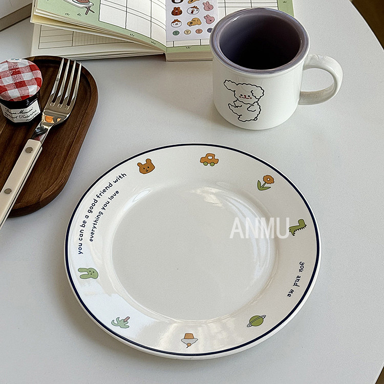 安木良品 韩国ins风少女心可爱卡通小插画陶瓷早餐盘甜品点心碟盘