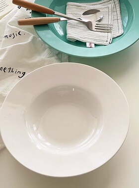 安木良品 出口订单ins风简约轻奢蓝色釉下彩陶瓷西餐意面草帽盘子