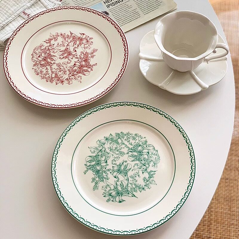 安木良品 外贸原单 法式ins中古风铃兰花束陶瓷家用餐厅西餐盘子,餐饮具,盘,淘宝优惠券,粉丝福利购,淘宝优惠卷