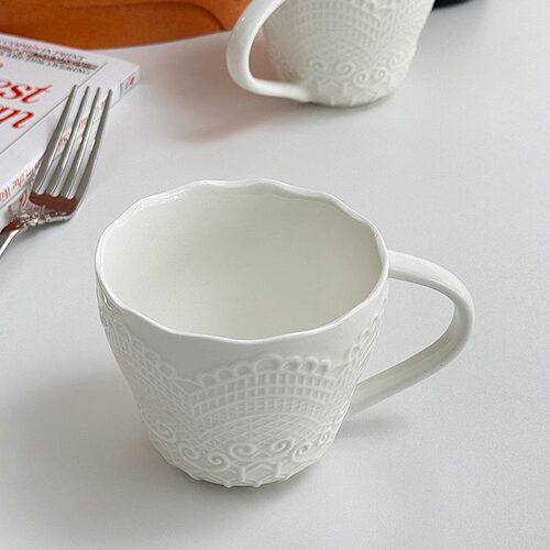 安木良品 出口订单 法式轻奢重工蕾丝浮雕陶瓷下午茶杯子咖啡杯