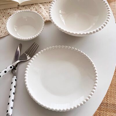 安木良品西餐盘陶瓷珠点边ins风