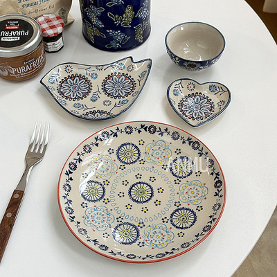 安木良品 外贸出口 日式田园艺术手绘釉下彩陶瓷五谷糖罐味碟盘子